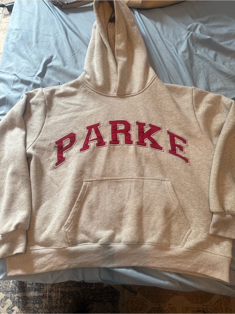 PARKE OG Varsity Hoodie Sweatshirt Authentic Classic Grey + Ruby